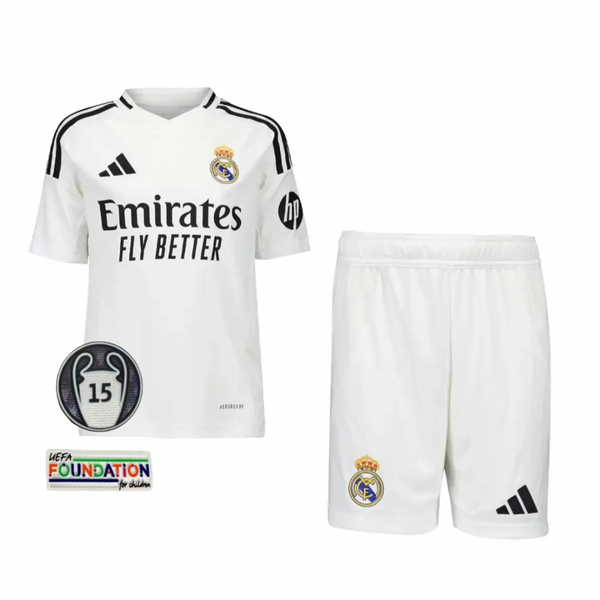 T-shirt e Pantaloncini Bambino Real Madrid Home 24/25 - Con Patch UCL