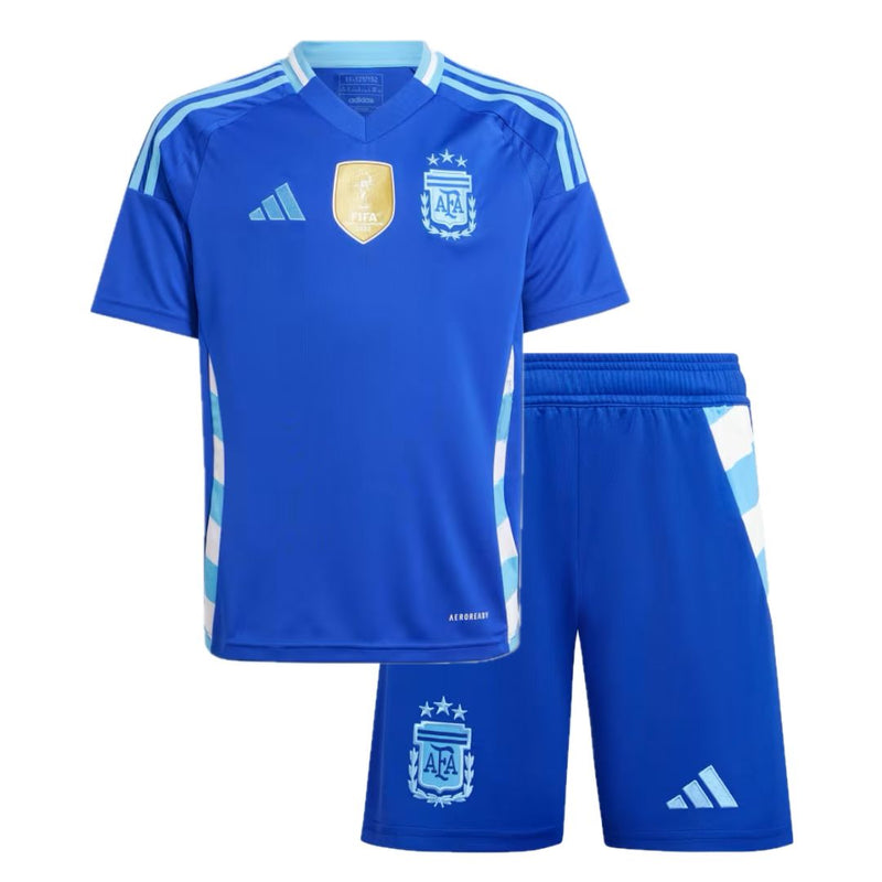 T-shirt e Pantaloncini per Bambino Argentina Away 24/25 - CON TOPPA DEL CAMPIONE DELLA COPPA DEL MONDO